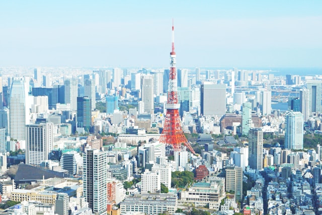 東京タワー 東京の街並みを空撮した画像