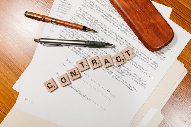 契約書 書類の上に置かれたCONTRACTの文字