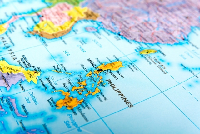 世界地図上のフィリピン